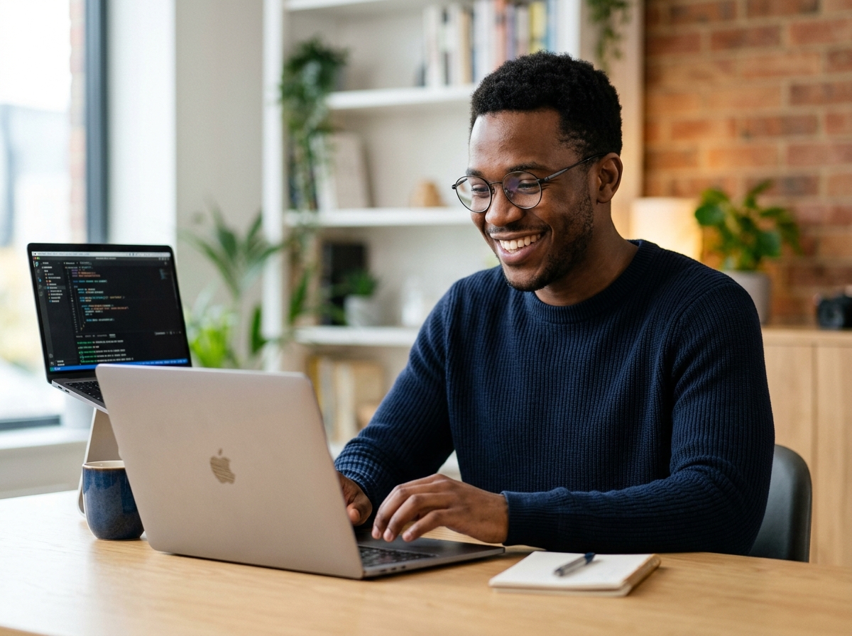 Smiling student with laptop